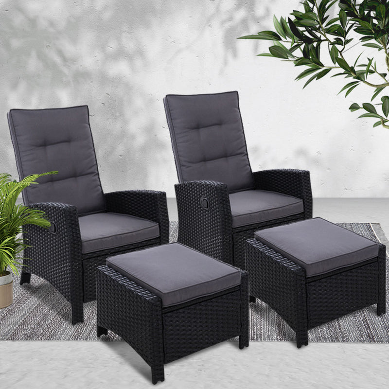 2PC Sun lounge Recliner Chair Wicker Lounger Sofa Day Bed Outdoor Chairs Patio Furniture Garden Cushion Ottoman Gardeon - Coll Online