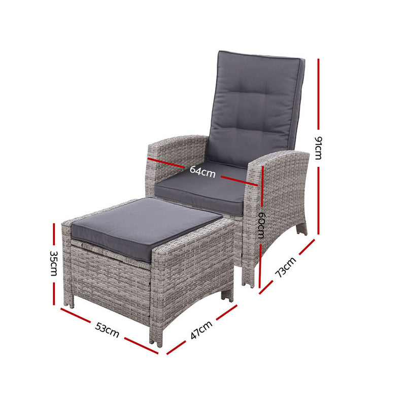 2PC Sun lounge Recliner Chair Wicker Lounger Sofa Day Bed Outdoor Chairs Patio Furniture Garden Cushion Ottoman Gardeon - Coll Online