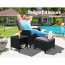 Gardeon Outdoor Setting Recliner Chair Table Set Wicker lounge Patio Furniture Black - Coll Online