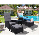 Gardeon Outdoor Patio Furniture Recliner Chairs Table Setting Wicker Lounge 5pc Black - Coll Online