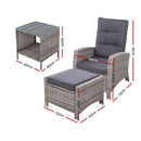 Gardeon Outdoor Patio Furniture Recliner Chairs Table Setting Wicker Lounge 5pc Grey - Coll Online