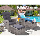 Gardeon Outdoor Patio Furniture Recliner Chairs Table Setting Wicker Lounge 5pc Grey - Coll Online