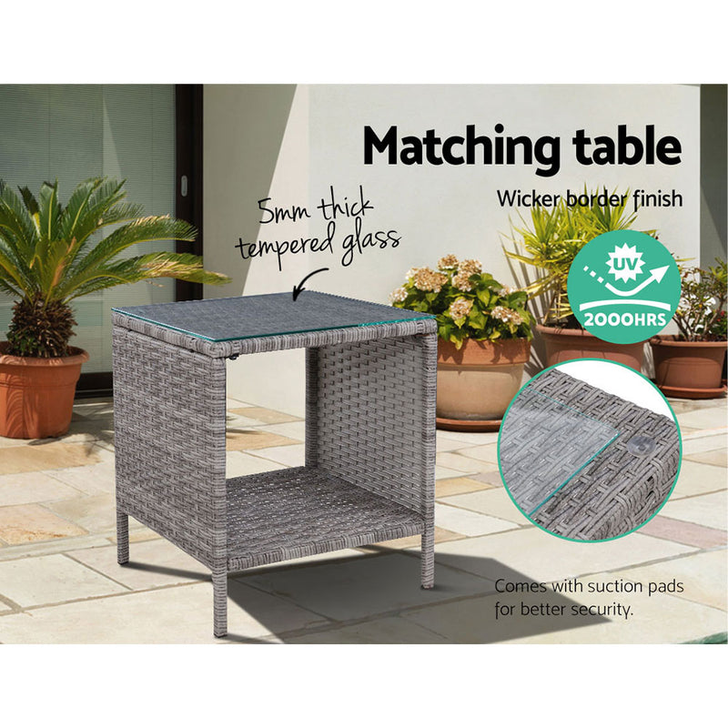 Gardeon Outdoor Patio Furniture Recliner Chairs Table Setting Wicker Lounge 5pc Grey - Coll Online