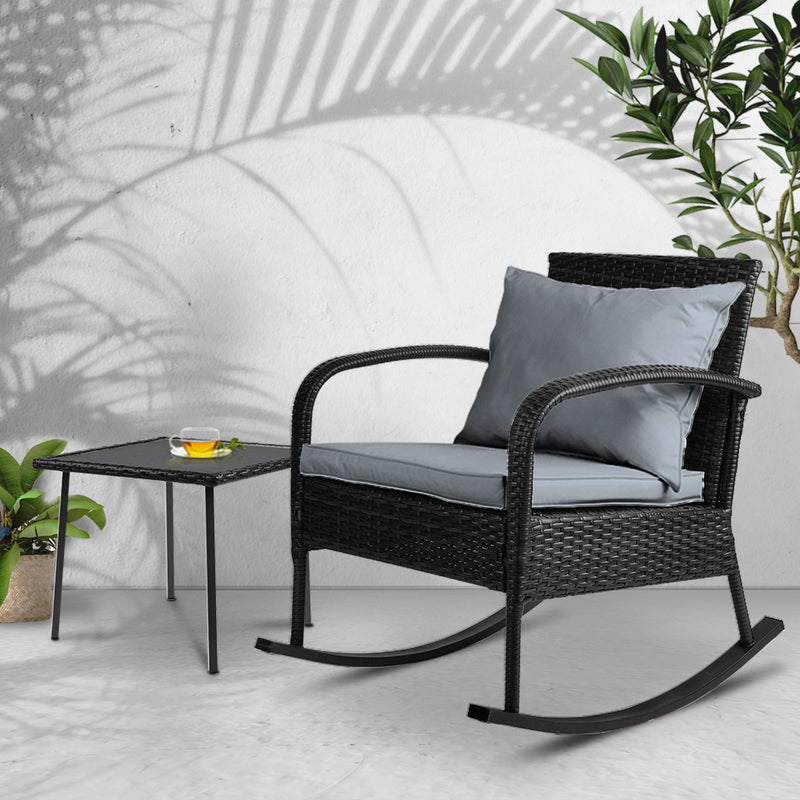 Gardeon Wicker Rocking Chairs Table Set Outdoor Setting Recliner Patio Furniture - Coll Online