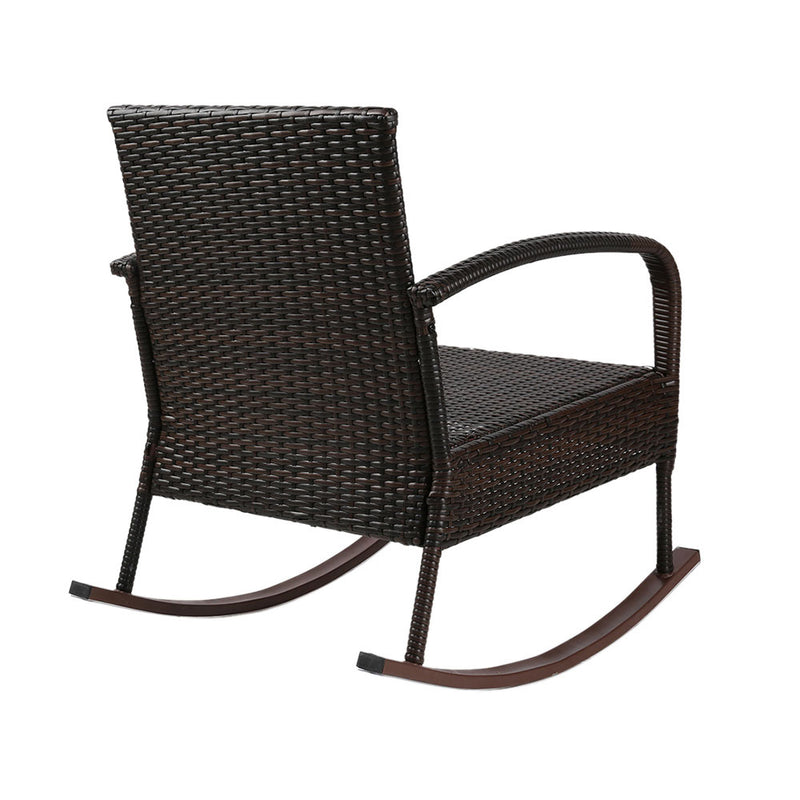 Gardeon Rocking Chairs Table Set Outdoor Setting Wicker Recliner Patio Furniture Brown - Coll Online