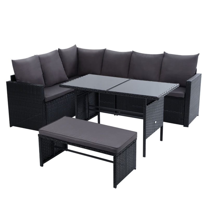 Gardeon Outdoor Furniture Dining Setting Sofa Set Lounge Wicker 8 Seater Black - Coll Online