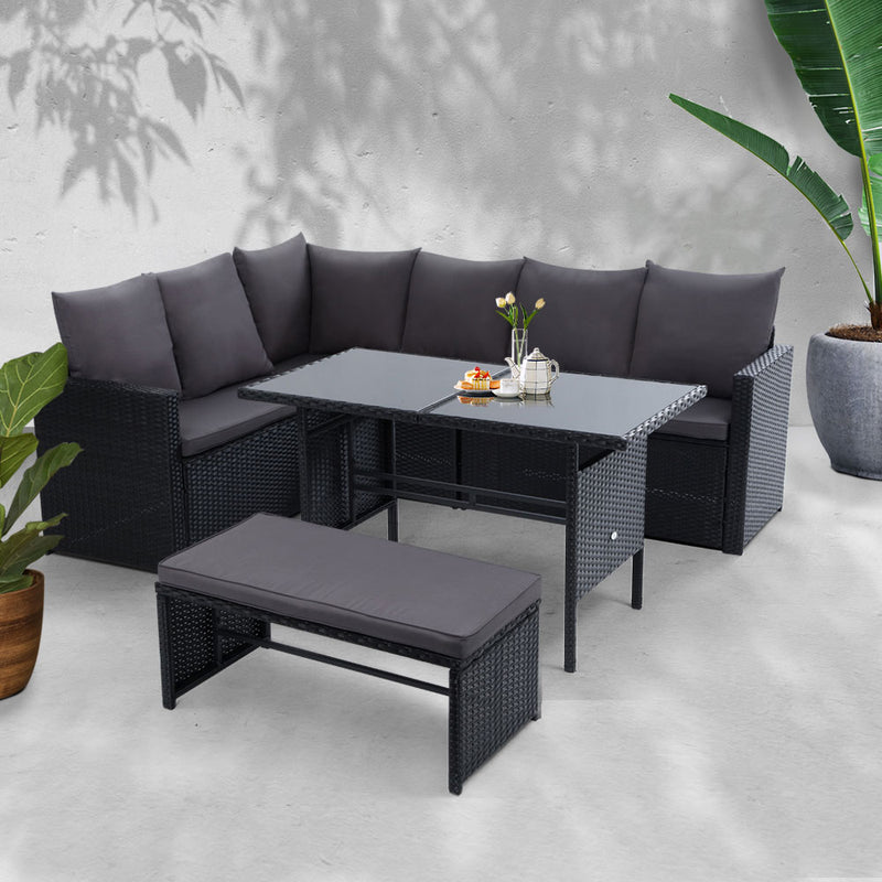 Gardeon Outdoor Furniture Dining Setting Sofa Set Lounge Wicker 8 Seater Black - Coll Online