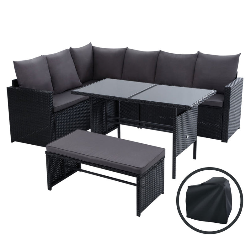 Gardeon Outdoor Furniture Dining Setting Sofa Set Wicker 8 Seater Storage Cover Black - Coll Online