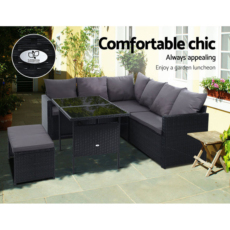 Gardeon Outdoor Furniture Dining Setting Sofa Set Wicker 8 Seater Storage Cover Black - Coll Online