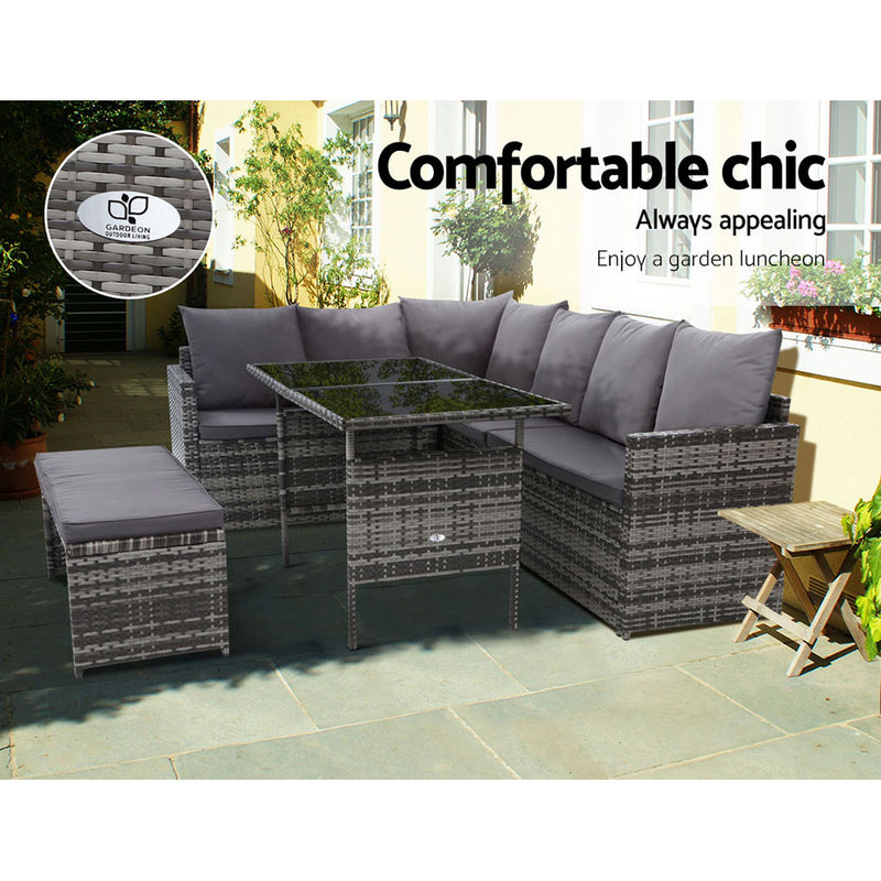 Gardeon Outdoor Furniture Dining Setting Sofa Set Wicker 8 Seater Storage Cover Mixed Grey - Coll Online