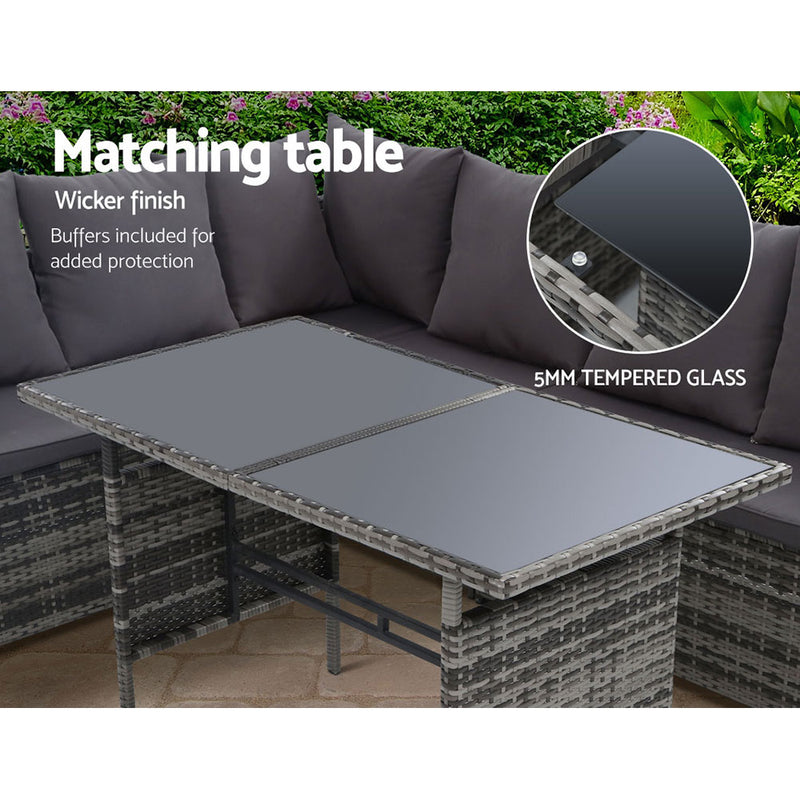 Gardeon Outdoor Furniture Dining Setting Sofa Set Wicker 8 Seater Storage Cover Mixed Grey - Coll Online