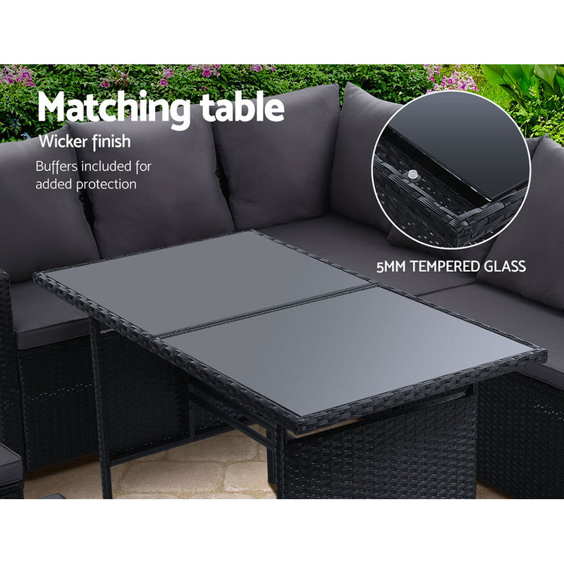 Gardeon Outdoor Furniture Dining Setting Sofa Set Wicker 9 Seater Storage Cover Black - Coll Online