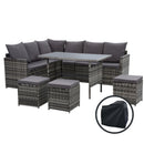 Gardeon Outdoor Furniture Dining Setting Sofa Set Wicker 9 Seater Storage Cover Mixed Grey - Coll Online