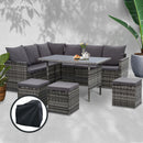 Gardeon Outdoor Furniture Dining Setting Sofa Set Wicker 9 Seater Storage Cover Mixed Grey - Coll Online