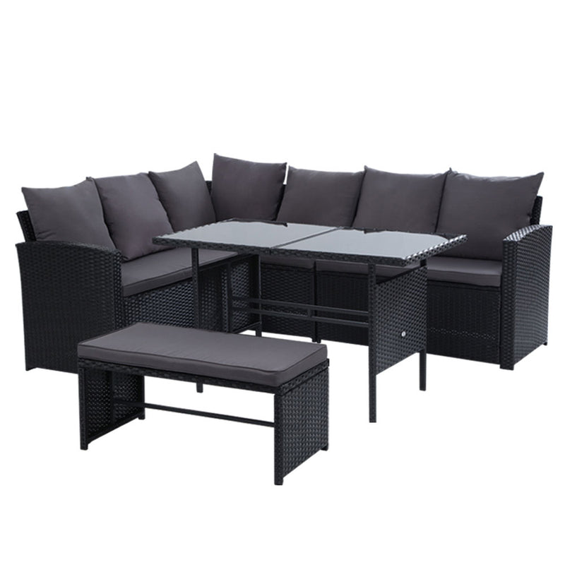 Gardeon Outdoor Furniture Sofa Set Dining Setting Wicker 8 Seater Black - Coll Online