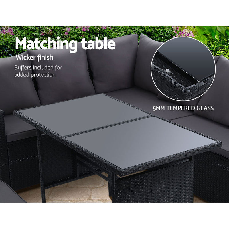 Gardeon Outdoor Furniture Sofa Set Dining Setting Wicker 8 Seater Black - Coll Online