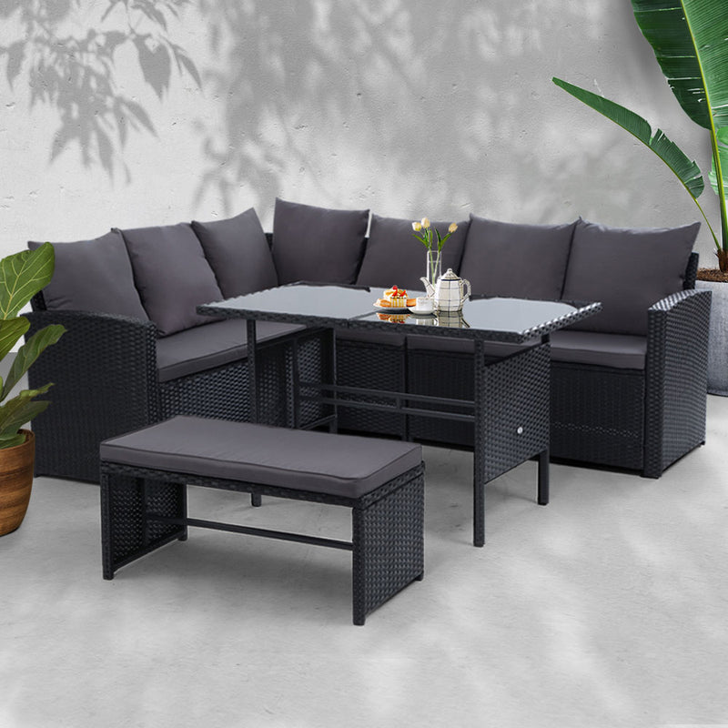 Gardeon Outdoor Furniture Sofa Set Dining Setting Wicker 8 Seater Black - Coll Online