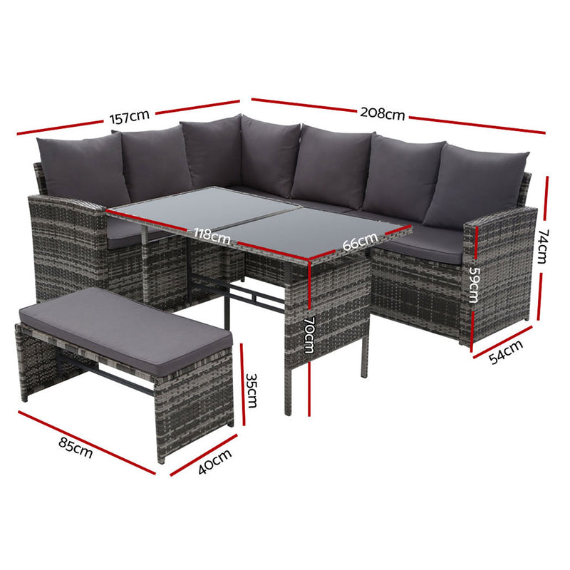 Gardeon Outdoor Furniture Sofa Set Dining Setting Wicker 8 Seater Mixed Grey - Coll Online