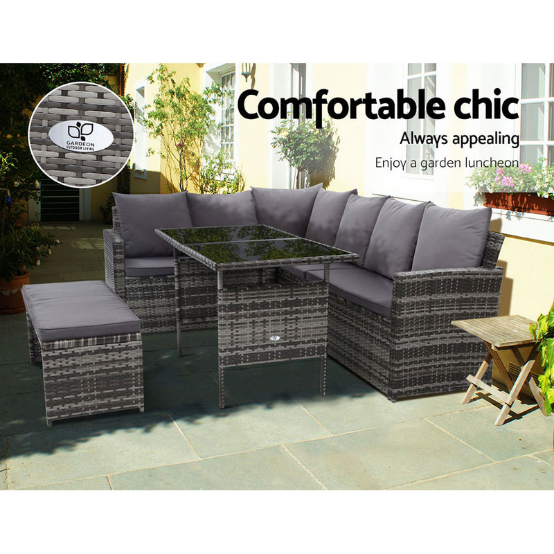 Gardeon Outdoor Furniture Sofa Set Dining Setting Wicker 8 Seater Mixed Grey - Coll Online