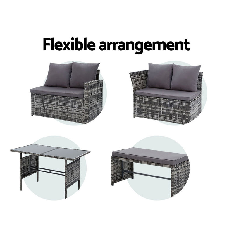 Gardeon Outdoor Furniture Sofa Set Dining Setting Wicker 8 Seater Mixed Grey - Coll Online