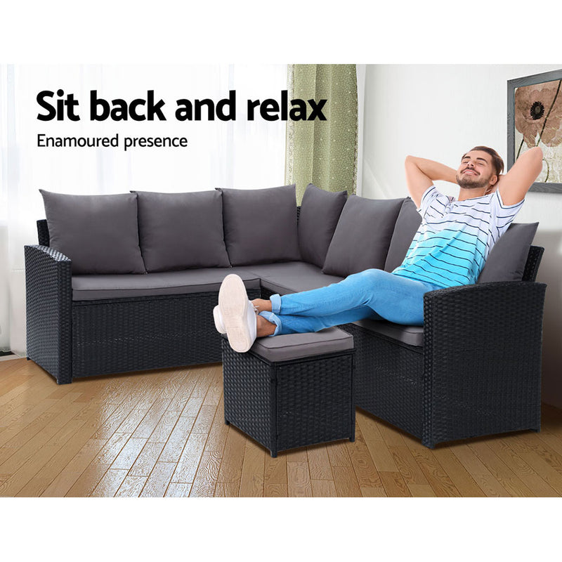 Gardeon Outdoor Furniture Sofa Set Dining Setting Wicker 9 Seater Black - Coll Online
