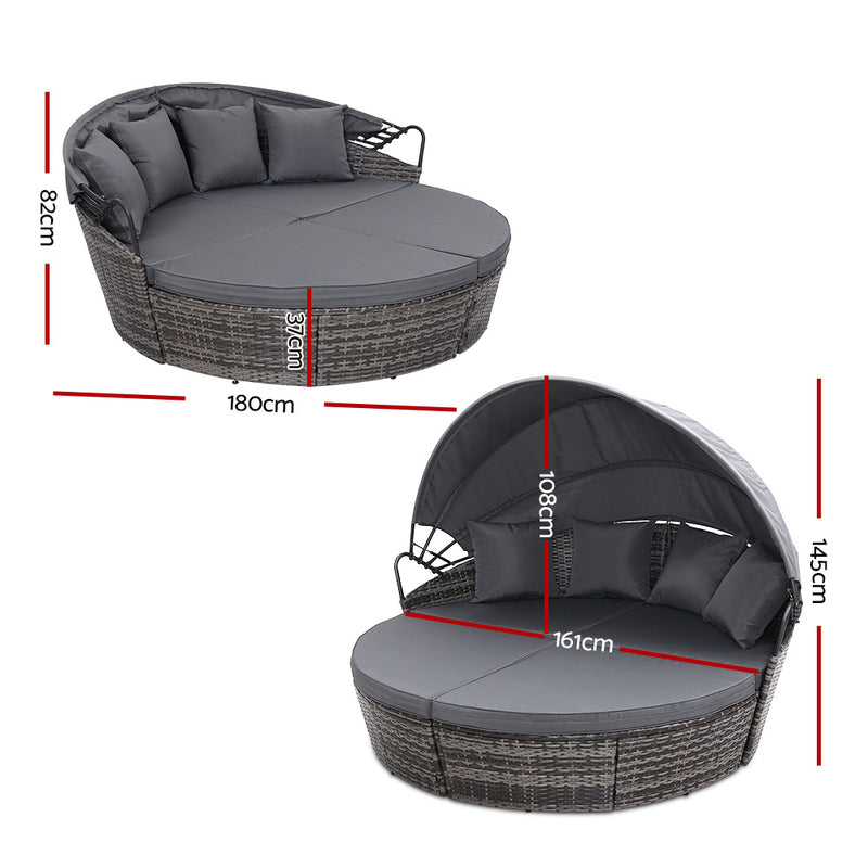 Outdoor Lounge Setting Patio Furniture Sofa Wicker Garden Rattan Cushion Grey - Coll Online