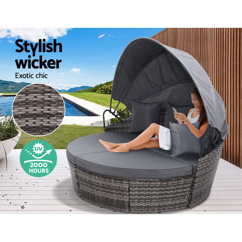 Outdoor Lounge Setting Patio Furniture Sofa Wicker Garden Rattan Cushion Grey - Coll Online