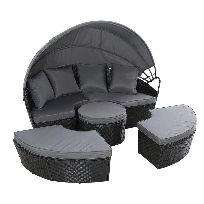 Outdoor Lounge Setting Patio Furniture Sofa Wicker Rattan Garden Chairs Black - Coll Online