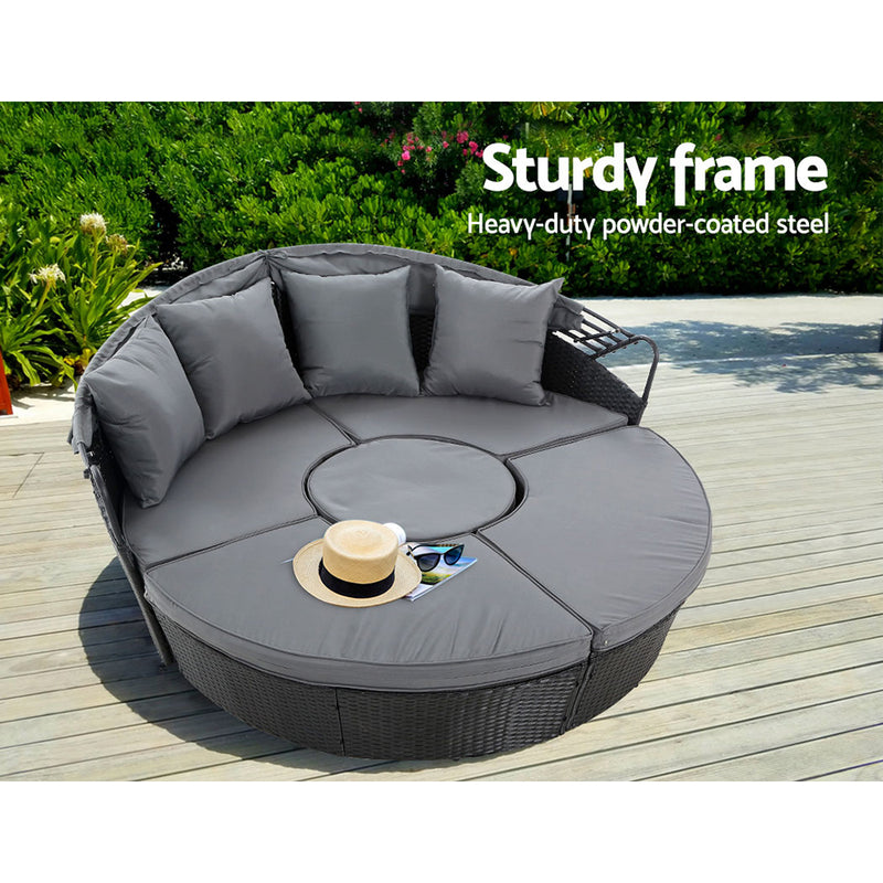 Outdoor Lounge Setting Patio Furniture Sofa Wicker Rattan Garden Chairs Black - Coll Online