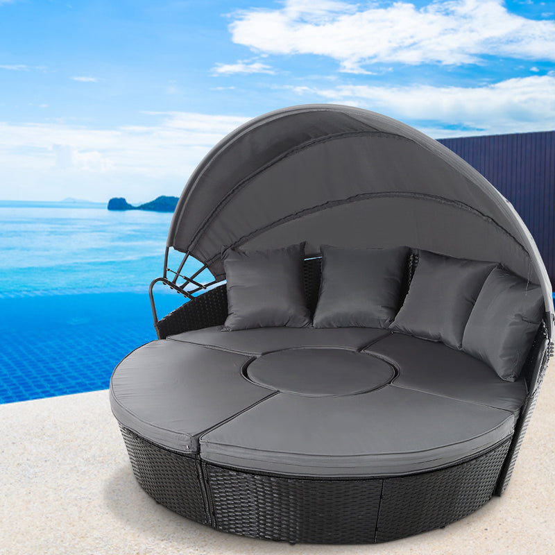 Outdoor Lounge Setting Patio Furniture Sofa Wicker Rattan Garden Chairs Black - Coll Online