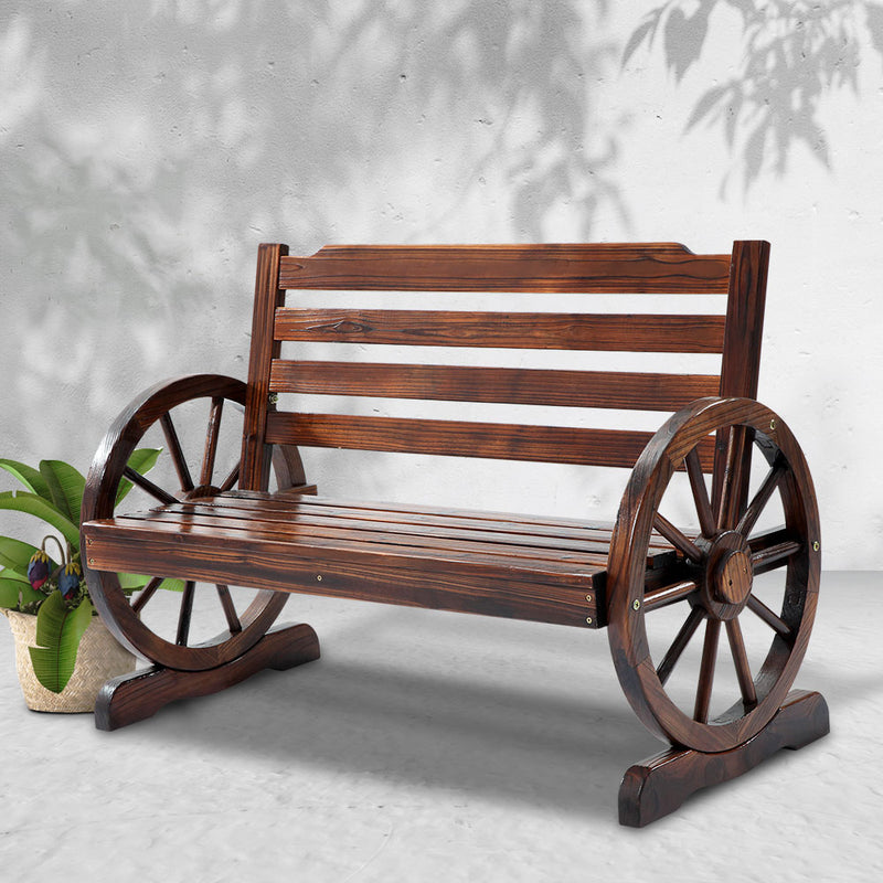 Gardeon Wooden Wagon Wheel Bench - Brown - Coll Online