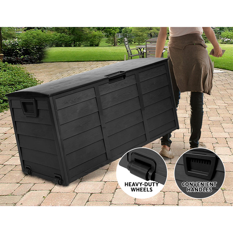 Giantz 290L Outdoor Storage Box Lockable Weatherproof Garden Deck Toy Shed ALL BLACK - Coll Online