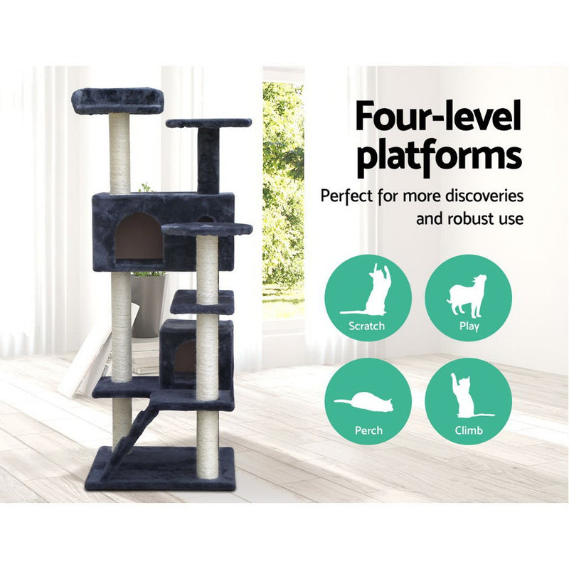 i.Pet Cat Tree 134cm Trees Scratching Post Scratcher Tower Condo House Furniture Wood Grey - Coll Online