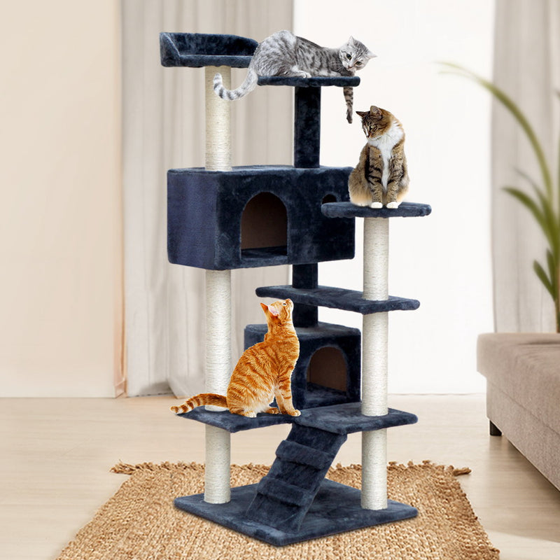 i.Pet Cat Tree 134cm Trees Scratching Post Scratcher Tower Condo House Furniture Wood Grey - Coll Online