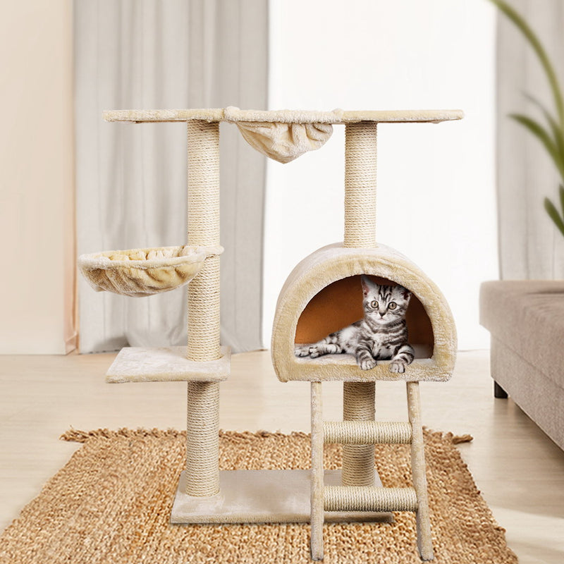 i.Pet Cat Tree 100cm Trees Scratching Post Scratcher Tower Condo House Furniture Wood Beige - Coll Online