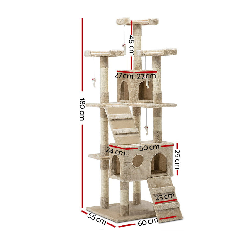 i.Pet Cat Tree 180cm Trees Scratching Post Scratcher Tower Condo House Furniture Wood Beige - Coll Online