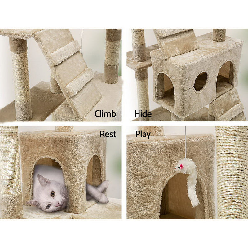 i.Pet Cat Tree 180cm Trees Scratching Post Scratcher Tower Condo House Furniture Wood Beige - Coll Online