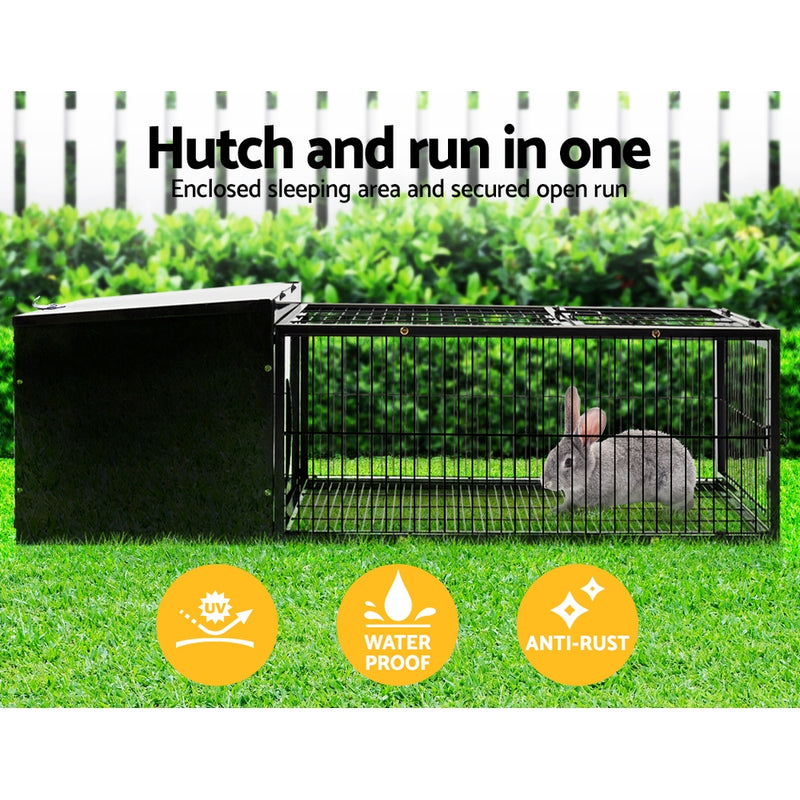 i.Pet Medium Metal Rabbit Hutch - Black - Coll Online