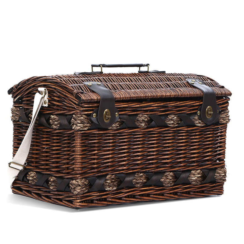 Alfresco 4 Person Wicker Picnic Basket Baskets Outdoor Insulated Gift Blanket - Coll Online