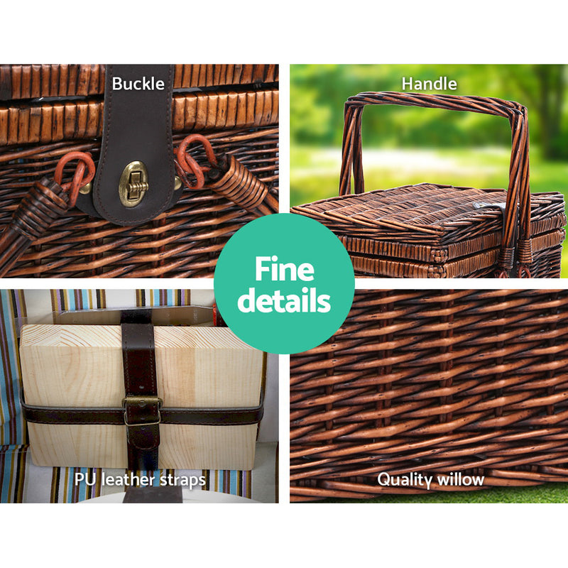 Alfresco Deluxe 4 Person Picnic Basket Set Folding Outdoor Insulated Liquor bag - Coll Online