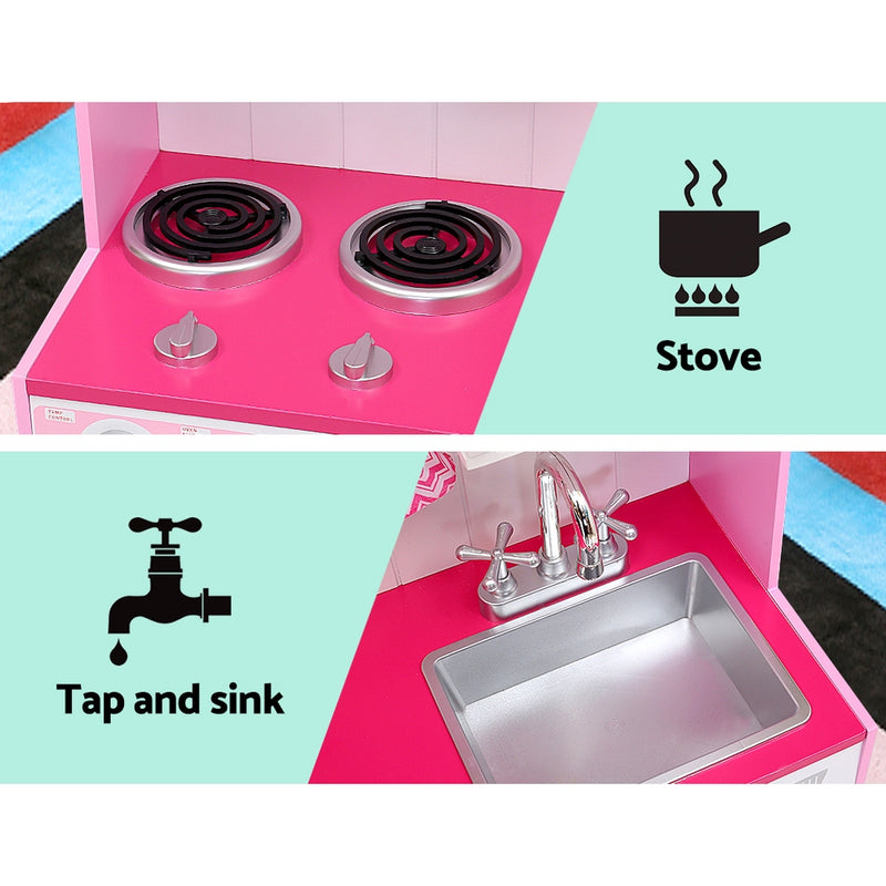 Keezi Kids Kitchen Set Pretend Play Food Sets Childrens Utensils Toys Pink - Coll Online