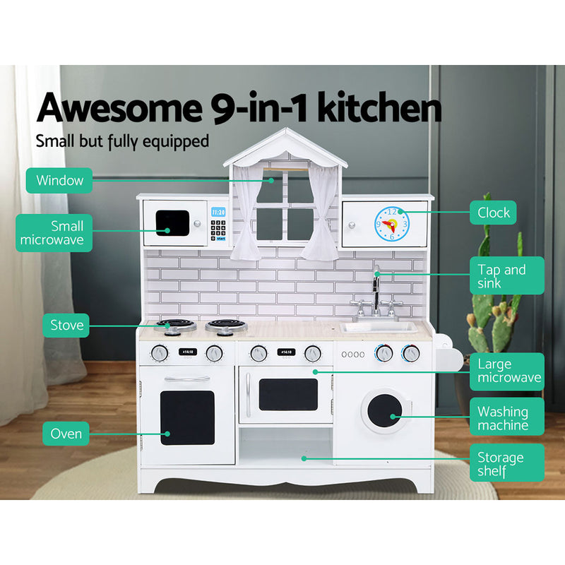 Keezi Kids Kitchen Set Pretend Play Food Sets Childrens Utensils Toys White - Coll Online