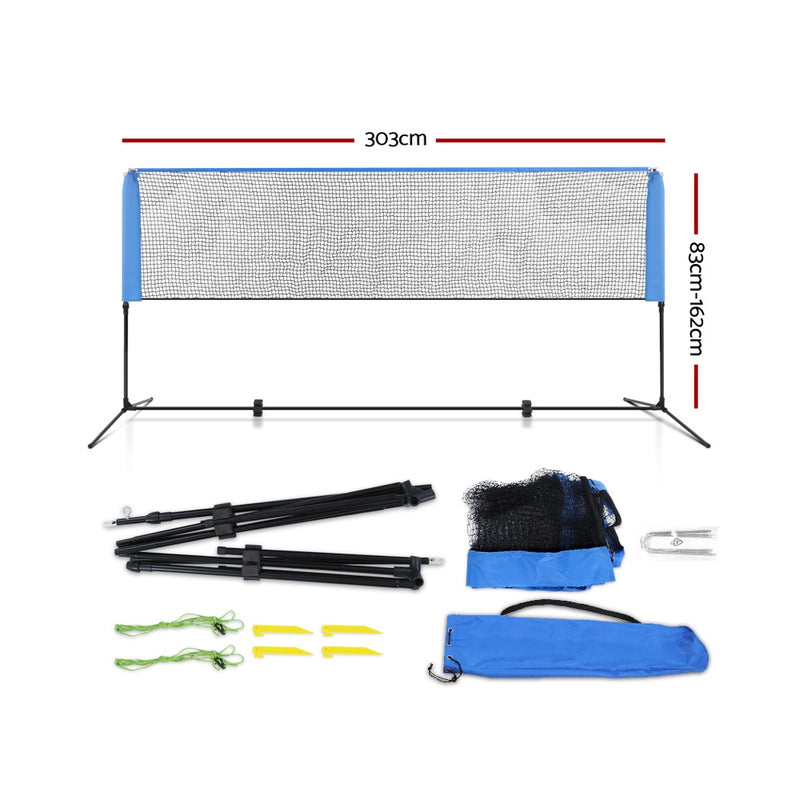 Everfit Portable Sports Net Stand Badminton Volleyball Tennis Soccer 3m 3ft Blue - Coll Online