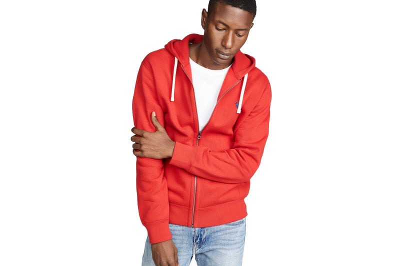 Polo Ralph Lauren Men's Logo Fleece Zip Up Hoodie (Starboard Red, Size 2XL)