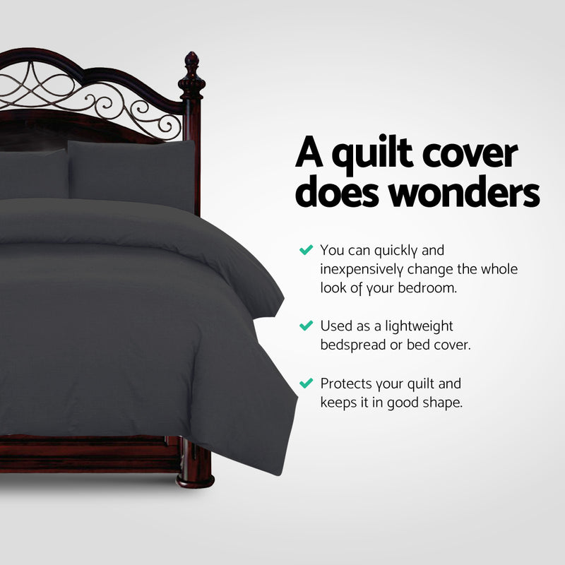 Giselle Bedding Queen Size Classic Quilt Cover Set - Black - Coll Online