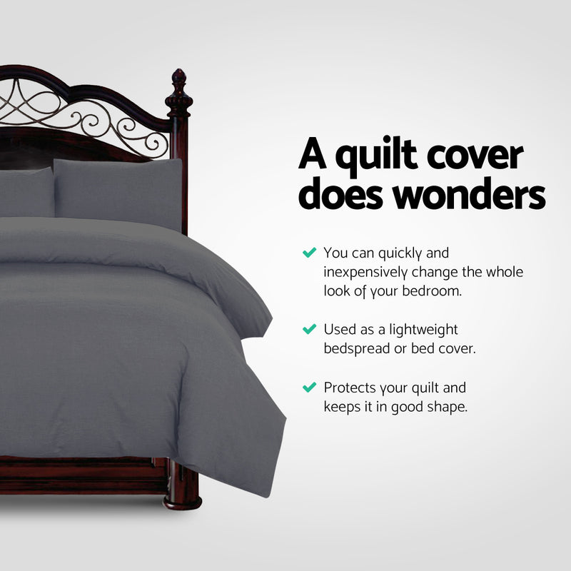 Giselle Bedding King Size Classic Quilt Cover Set - Charcoal - Coll Online