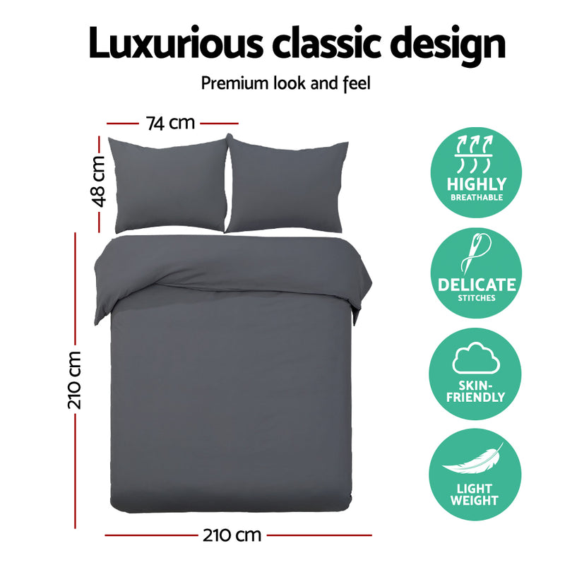 Giselle Bedding Queen Size Classic Quilt Cover Set - Charcoal - Coll Online