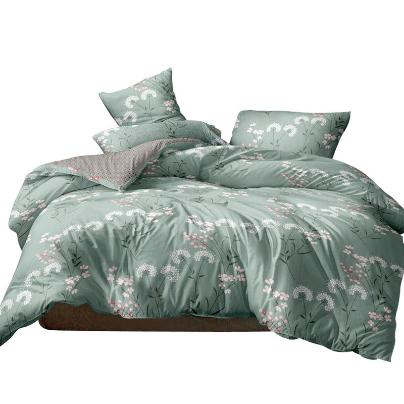 Giselle Bedding Quilt Cover Set Queen Bed Doona Duvet Reversible Sets Flower Pattern Green - Coll Online
