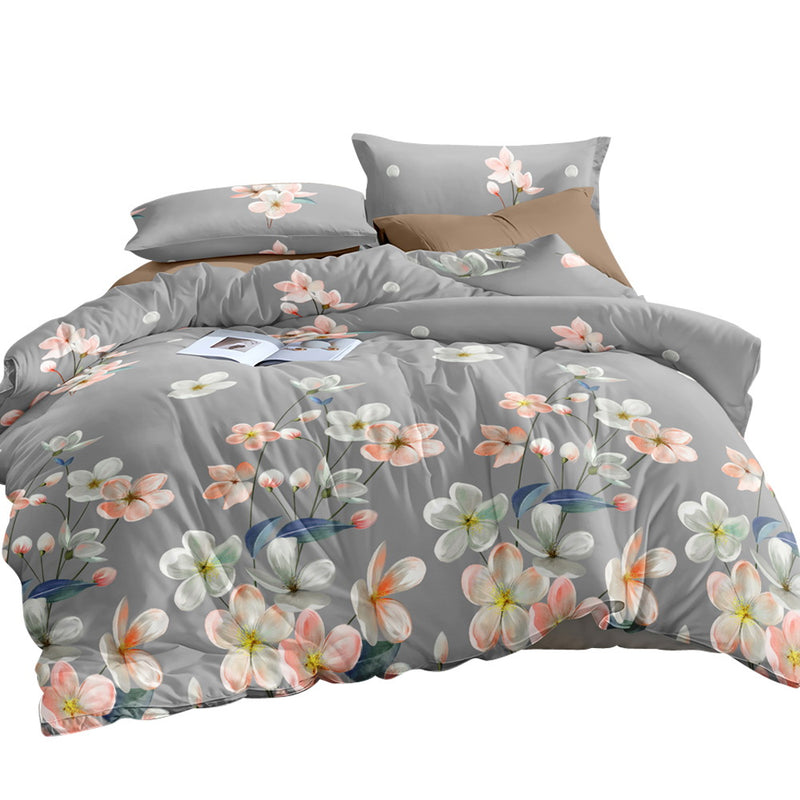 Giselle Bedding Quilt Cover Set King Bed Doona Duvet Reversible Sets Flower Pattern Grey - Coll Online
