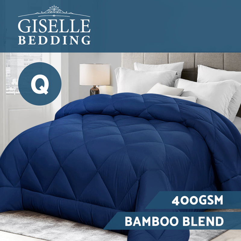 Giselle Bamboo Microfibre Microfiber Quilt Queen 400GSM Duvet All Season Blue - Coll Online
